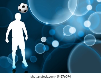 Soccer Player on Blue Bubble Background Original Illustration