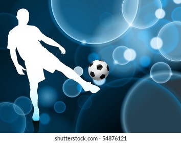 Soccer Player on Blue Bubble Background Original Illustration