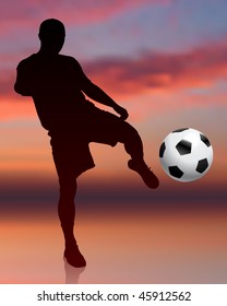 Soccer Player on Evening Background Original Vector Illustration