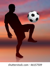 Soccer Player on Evening Background Original Vector Illustration