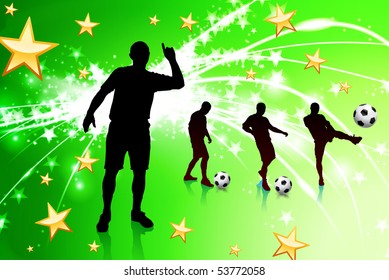 Jugador de fútbol sobre fondo de luz abstracta verde Ilustración original