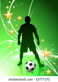 Jugador de fútbol sobre fondo de luz abstracta verde Ilustración original