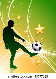 Jugador de fútbol sobre fondo de luz abstracta verde Ilustración original