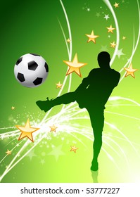 Soccer Player on Green Abstract Light Background Original Illustration