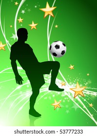 Soccer Player on Green Abstract Light Background Original Illustration