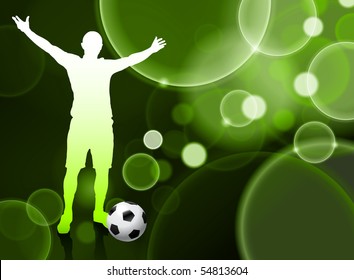 Soccer Player on Green Bubble Background Original Illustration