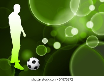 Soccer Player on Green Bubble Background Original Illustration