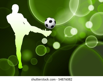 Soccer Player on Green Bubble Background Original Illustration