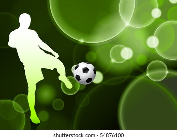 Soccer Player on Green Bubble Background Original Illustration