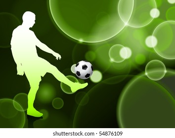 Soccer Player on Green Bubble Background Original Illustration