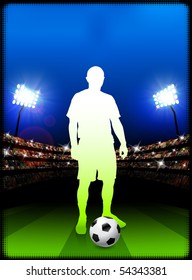 Soccer Player on Stadium Background Original Illustration