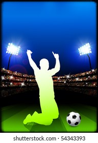 Soccer Player on Stadium Background Original Illustration