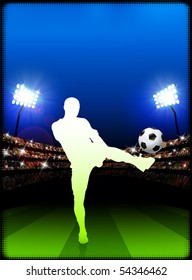Soccer Player on Stadium Background Original Illustration