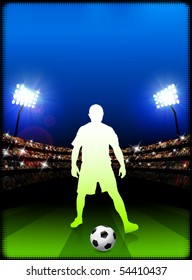 Soccer Player on Stadium Background Original Illustration