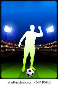 Soccer Player on Stadium Background Original Illustration