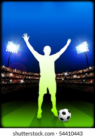 Soccer Player on Stadium Background Original Illustration