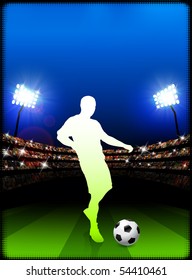 Soccer Player on Stadium Background Original Illustration