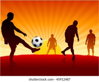 Jugador de fútbol sobre fondo de atardecer Ilustración vectorial original