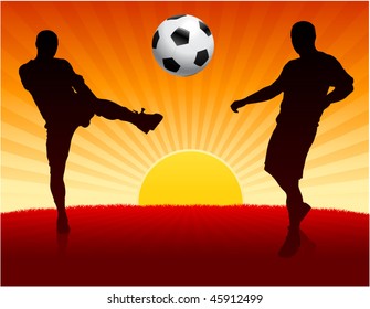 Soccer Player on Sunset Background Original Vector Illustration