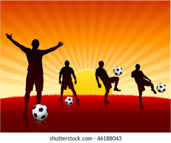 Soccer Player on Sunset Background Original Vector Illustration