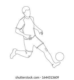 Soccer player one line drawing on white isolated background. Vector illustration 
