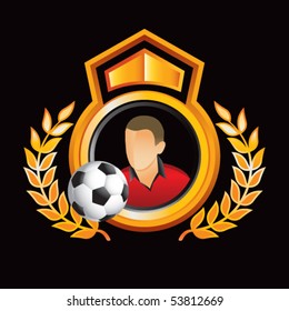 orangefarbene und schwarz gesäumte königliche Darstellung des Fußballspielers
