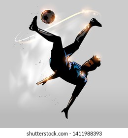 soccer player over head kick in the air design