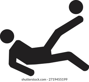 Icono de la patada de la cabeza del jugador de fútbol, símbolo de la acción de la patada de la bicicleta del fútbol para el diseño de la interfaz de los deportes