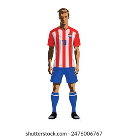 Jugador de fútbol con uniforme del equipo de Paraguay. Ilustración vectorial