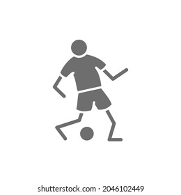 Soccer player passes ball grey icon. Isolated on white background