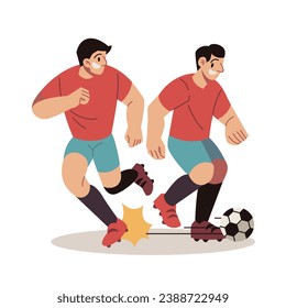 Soccer Player Passing Ball to Teammate Vector Cartoon Illustration