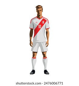 Soccer player in Peru team uniform. Vector illustration