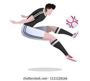 Soccer player playing football. Full color vector illustration.