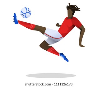 Soccer player playing football. Full color vector illustration.