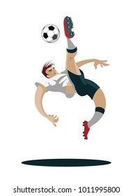 Soccer Player playing, running and kicking Ball. Vector Illustration