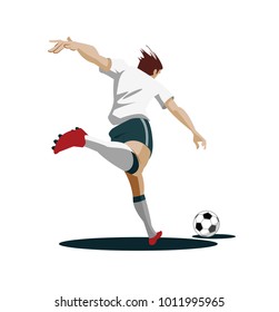 Soccer Player playing, running and kicking Ball. Vector Illustration