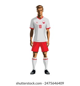 Soccer player in Poland team uniform. Vector illustration