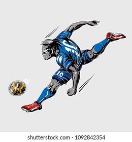 Soccer player power kick
