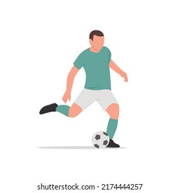 Soccer player quick dribbling and shooting a ball vector illustration