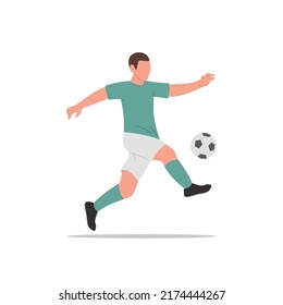 Soccer player quick dribbling and shooting a ball vector illustration
