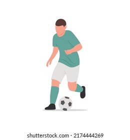 Jugador de fútbol con velocidad de goteo y disparo en una ilustración del vector de bola