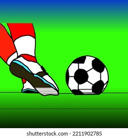 Soccer player quick shooting a ball in attack. Vector illustration.
