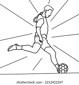 Soccer player quick shooting a ball. Vector illustration.
