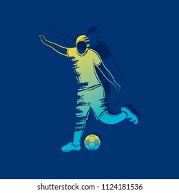 Soccer player ready for hitting football. player design by brush stroke