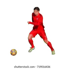 Soccer player in red jersey, abstract geometric illustration