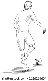 Soccer player run and kicks the ball graphic black white isolated sketch illustration vector 