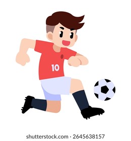 Um jogador de futebol correndo com a bola