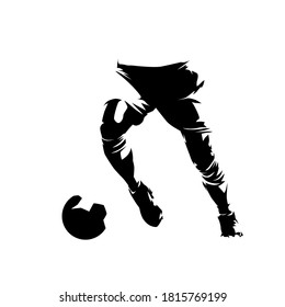 Fußballspieler, der mit Ball läuft, abstrakte einzelne Vektorsilhouette. Malerei mit Kugelfarbe, Comicstil