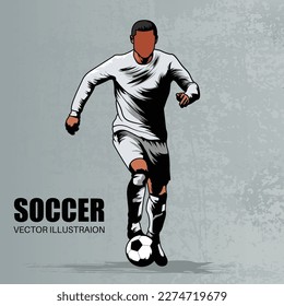 Soccer player running with ball, abstract isolated vector silhouette. kicking ball. Vector illustration.