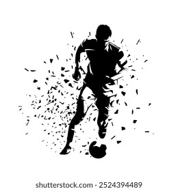 Jugador de fútbol que corre con la bola, silueta aislada abstracta del Vector. Dibujo a tinta de futbolista, estilo cómico